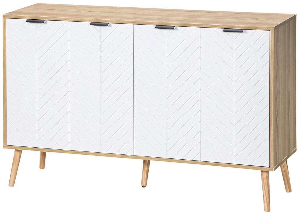 HOMCOM Bufet de depozitare scăzut mobilier cu 2 dulapuri 4 uși model de șevalet rafturi reglabile 120 x 35 x 77,4 cm alb | Aosom Romania