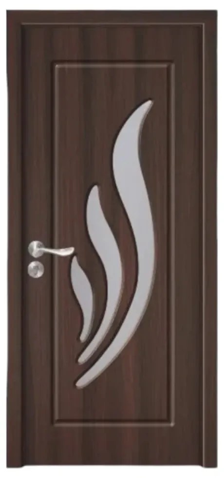 Usa Interior din MDF Novo Doors ND310, Cadru din Lemn Masiv, Geam Sablat, KIT COMPLET, Toc , Manere si balamale incluse (Culoare: Wenge, Toc: