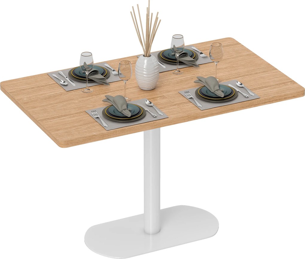 HOMCOM Masă dreptunghiulară pentru 6 persoane, 120 x 70 x 75 cm, masă de bucătărie cu picior central și blat gros stejar alb | Aosom Romania