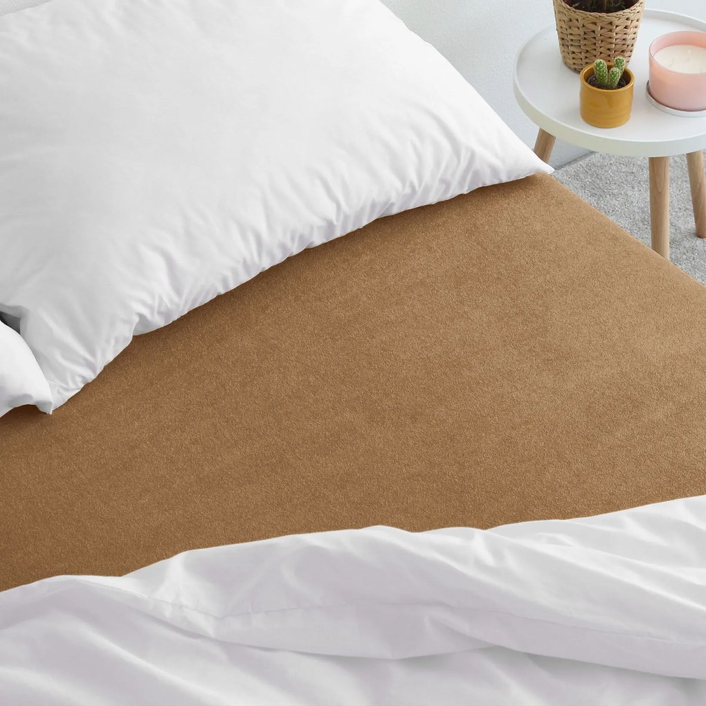Goldea cearceafuri de pat din terry cu elastic - scorţişoară 200 x 220 cm