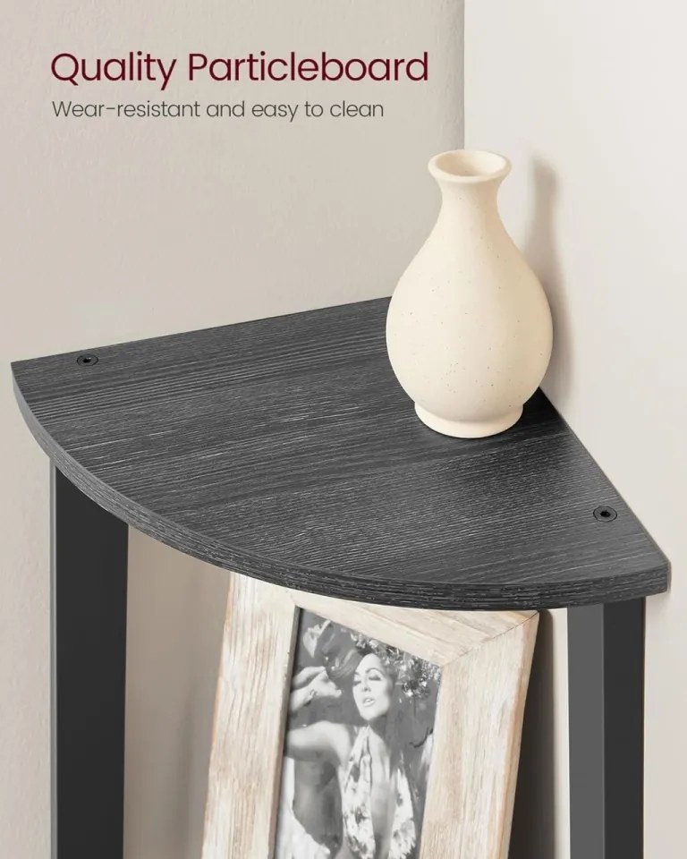 Etajera de colt, 33,4 x 33,4 x 125 cm, metal / PAL, negru, Vasagle