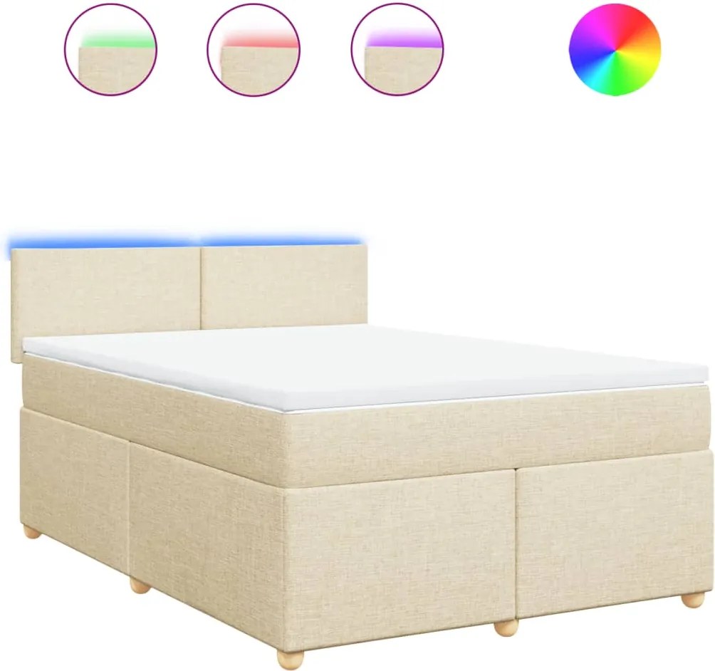 vidaXL Pat box spring cu saltea, crem, 160x200 cm, material textil