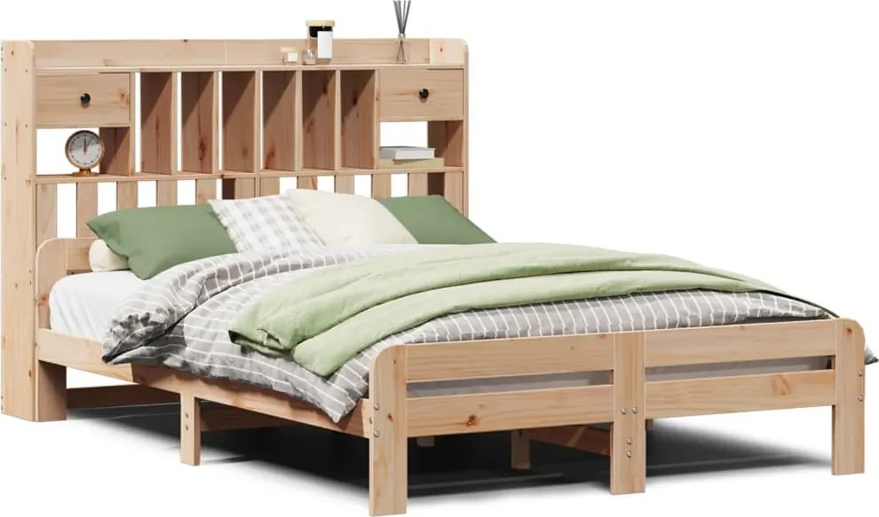 vidaXL Pat cu bibliotecă fără saltea, 150x200 cm, lemn masiv de pin