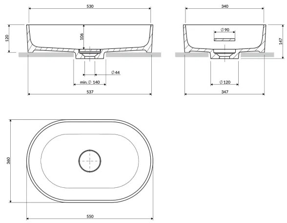 OMNIRES OVOUNBM - Lavoar pe blat OVO 55x36 cm dolomit alb mat
