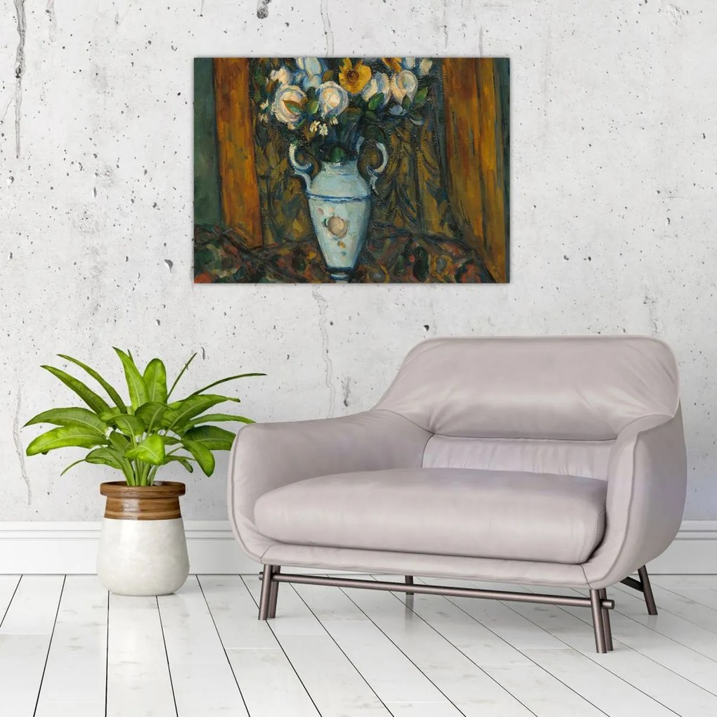 Tablou pe sticlă - Paul Cézanne, Vase of Flowers, reproducere (70x50 cm)