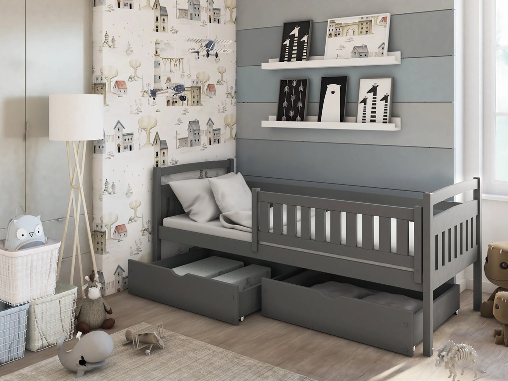 Pat pentru copii 80 x 180 cm Tarra (cu somieră și sp. depozitare) (grafit). Promo -10%. 1012838