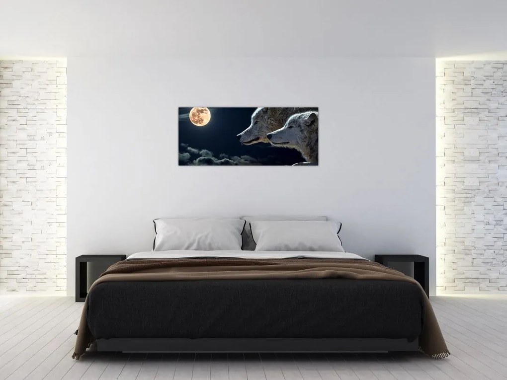 Tablou cu lupi în lună (120x50 cm)