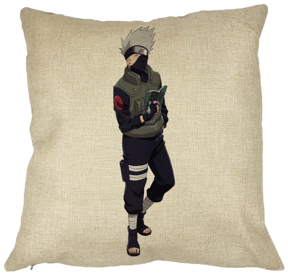 Perna Decorativa cu Naruto Kakashi, 40x40 cm, Husa Detasabila, Burduf