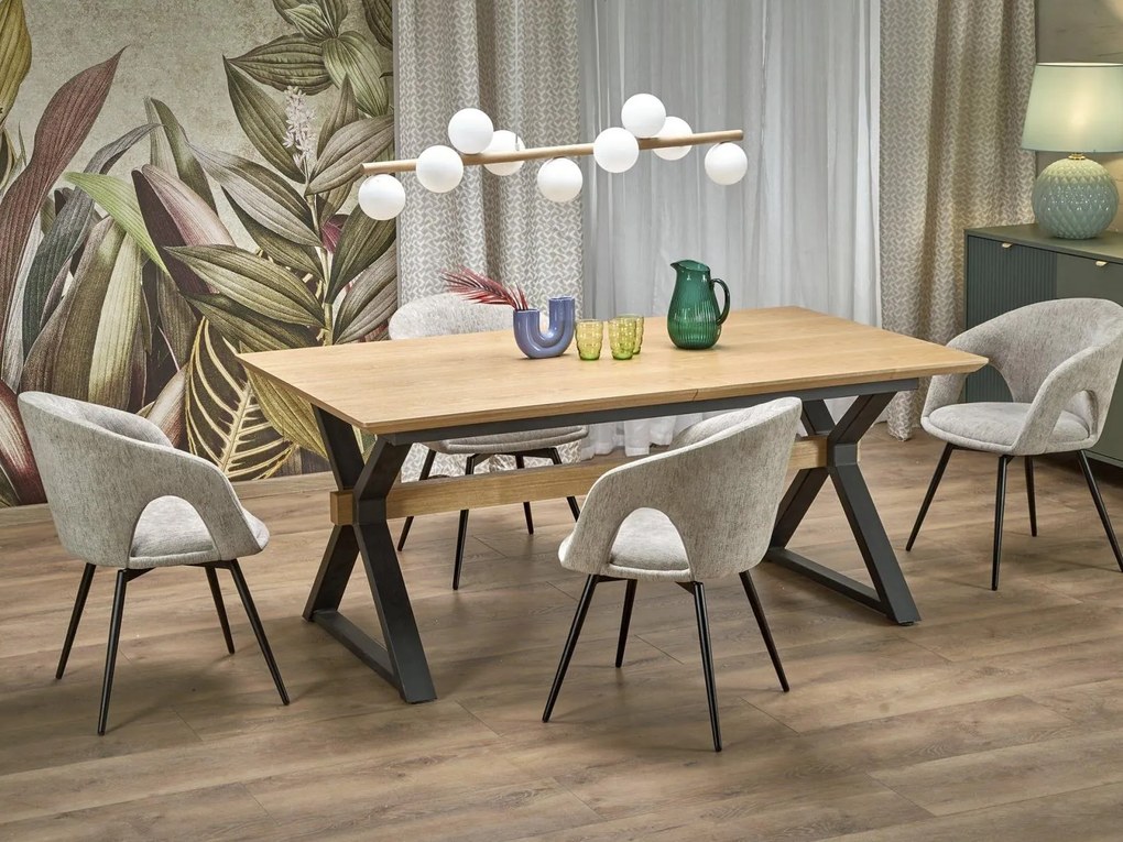 Masă de sufragerie Hendry (stejar + negru) (pentru 8 și mai multe persoane). Promo -6%. 1092396