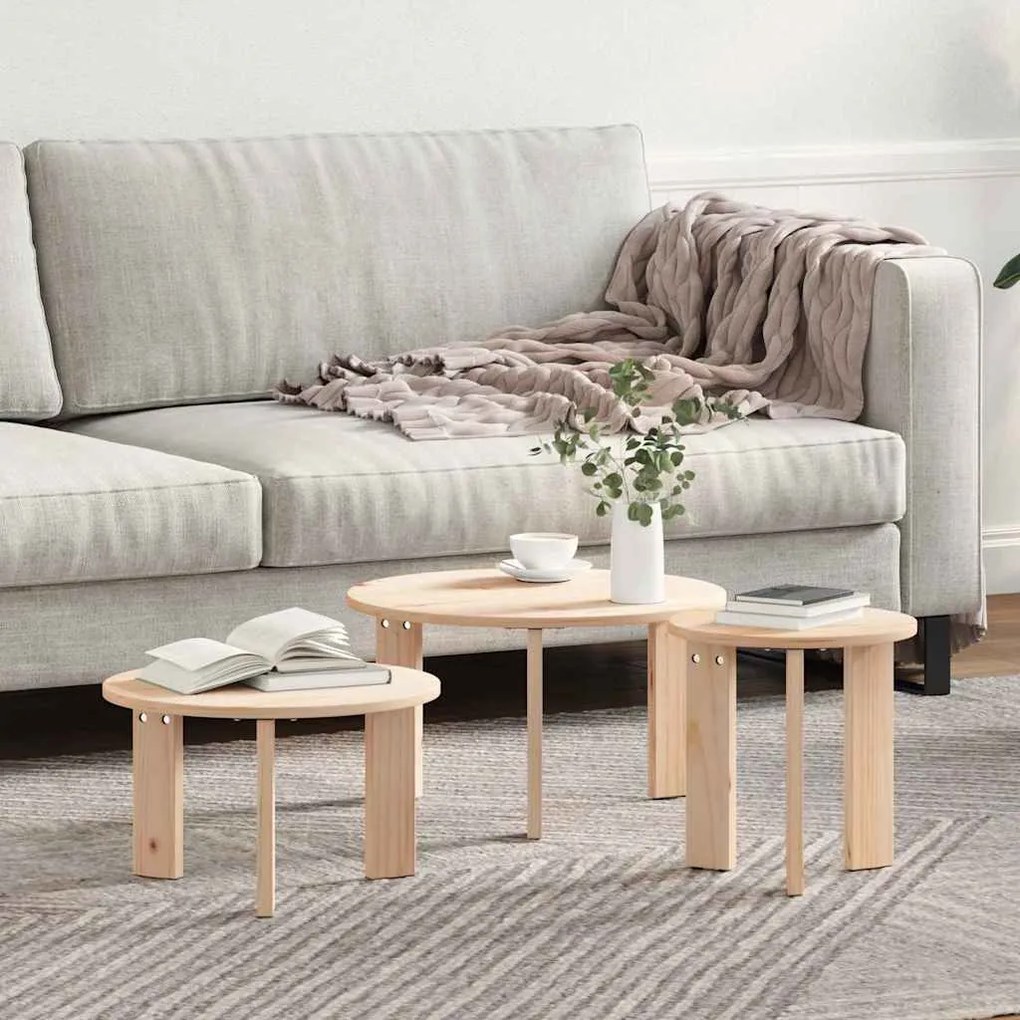 vidaXL Masă de cafea 3 pcs Natural 47.5 x 47.5 x 27 cm