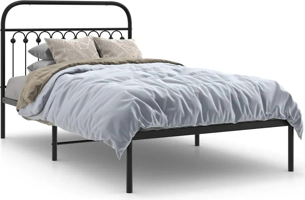 vidaXL Cadru de pat din metal cu tăblie, negru, 107x203 cm