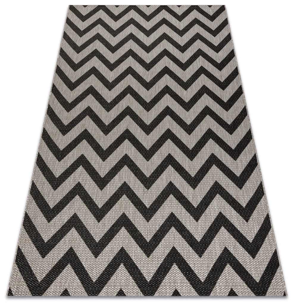 Covor sisal Floorlux 20340 argint si negru Zig Zag