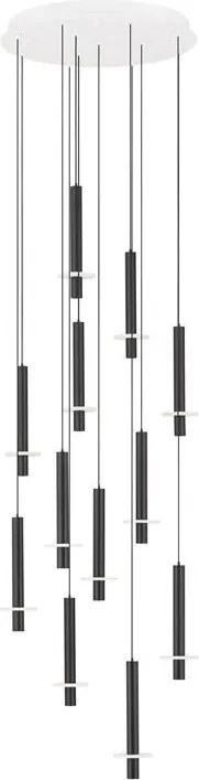 Lustra cu 12 Pendule tub subtire aluminiu negru si alabastru LED NOEMI