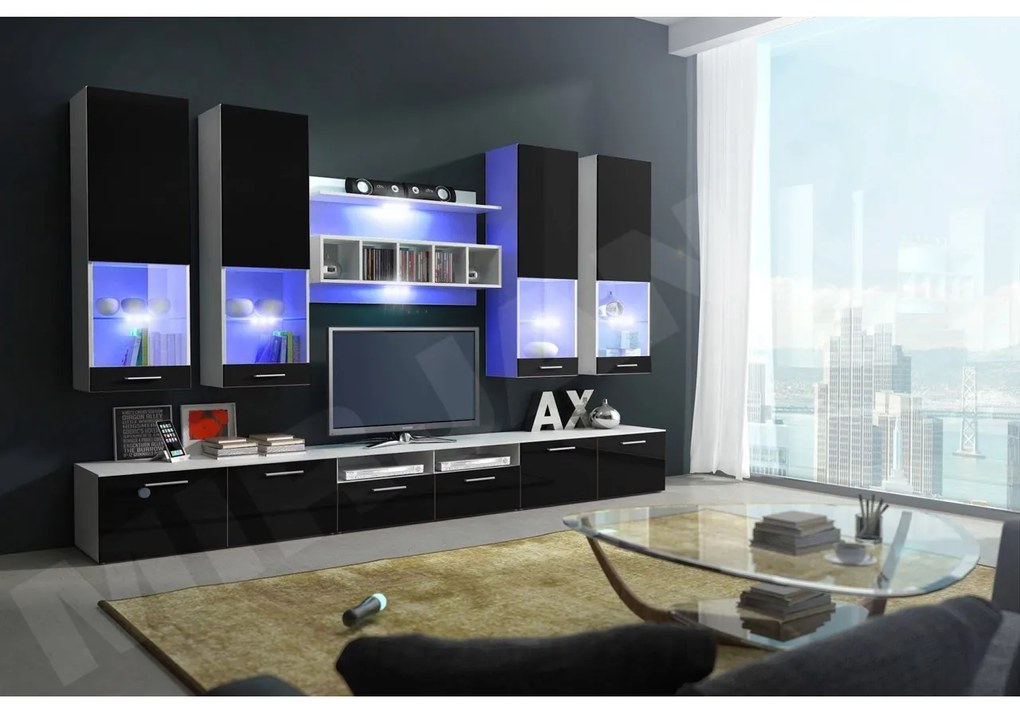 Mobilier living Octavia II (Alb + Negru lucios ). 1058182