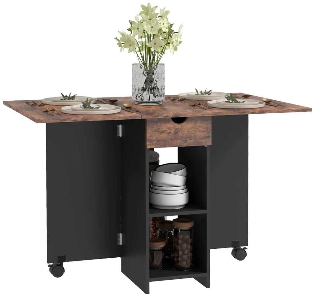 HOMCOM Masă de dining pliabilă masă de bucatărie extensibilă pentru 2 până la 4 persoane 2 abătători 120 x 72 x 75 cm maro rustic și negru | Aosom Romania