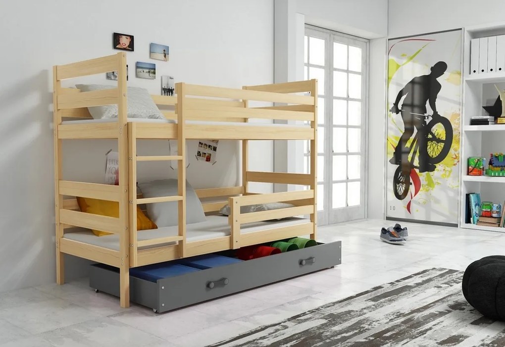 Expedo Pat supraetajat RAFAL 2 + SD + saltea + somieră GRATIS, 80x190 cm, pin, grafit