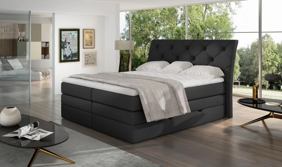 Pat tapitat boxspring, cu spatiu pentru depozitare, 160 x200, Mirabel 162, Eltap (Culoare: Gri inchis / Sawana 05)