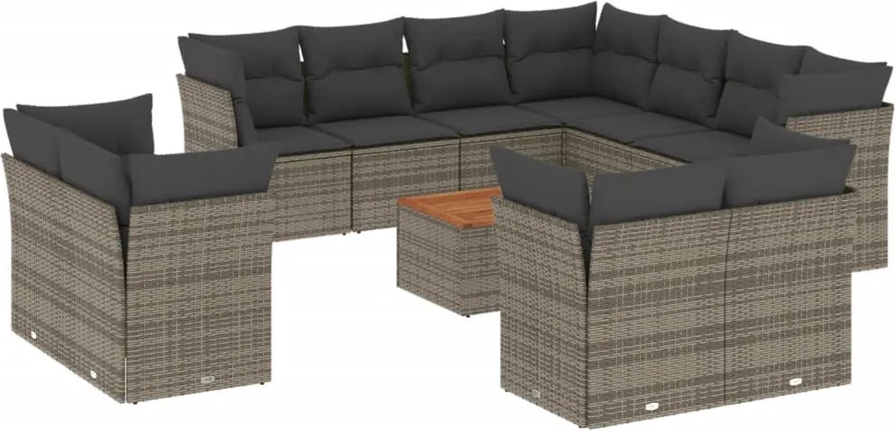vidaXL Set canapea de grădină cu perne, 12 piese, gri, poliratan