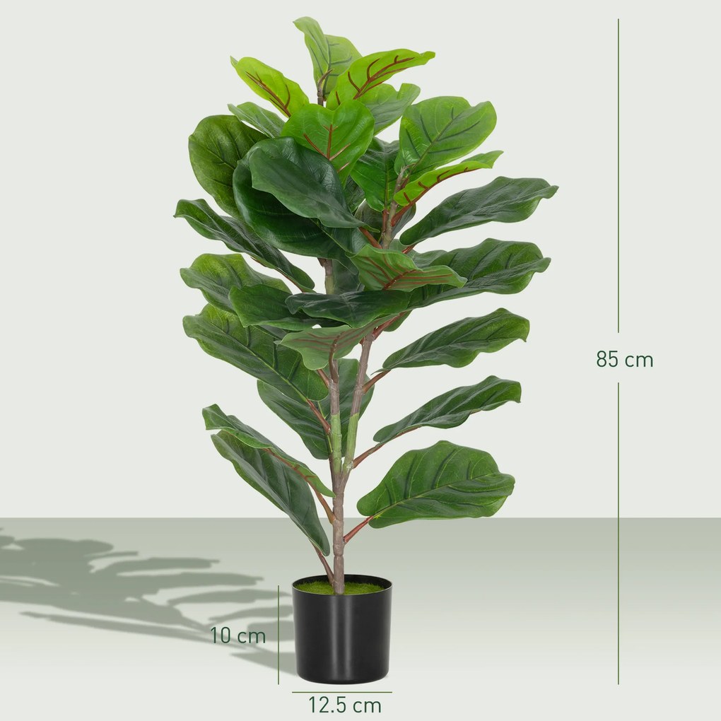 HOMCOM Plantă Artificială Ficus Lyrata Înaltă de 80 cm, Plantă Artificială Realistică pentru Interioare cu Vas, Decorațiune pentru Casă și Birou, Verde | Aosom Romania