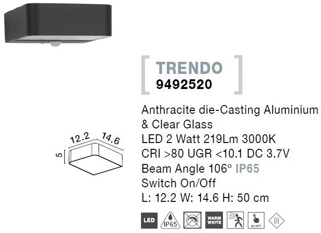 Aplica cu senzor de miscare, pentru iluminat exterior IP65 TRENDO