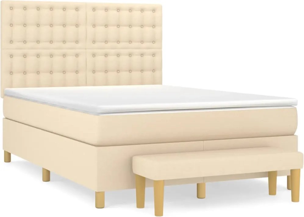 vidaXL Pat box spring cu saltea, crem, 140x200 cm, textil