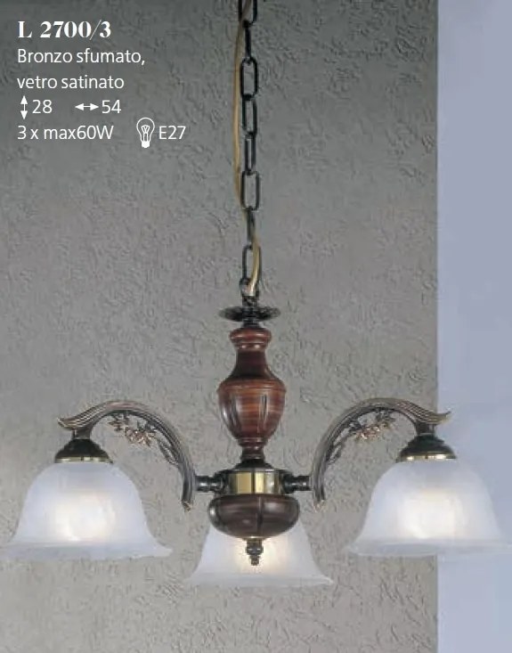Candelabru 3 brate design italian din alama cu lemn 2700