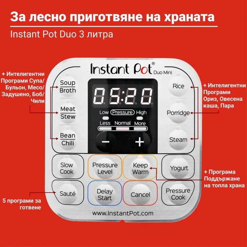 Multicooker sub presiune Instant Pot Duo Mini 110004501, 700W, 3L, 11 programe, 7 functii, Set and Forget, Otel inoxidabil, Argintiu