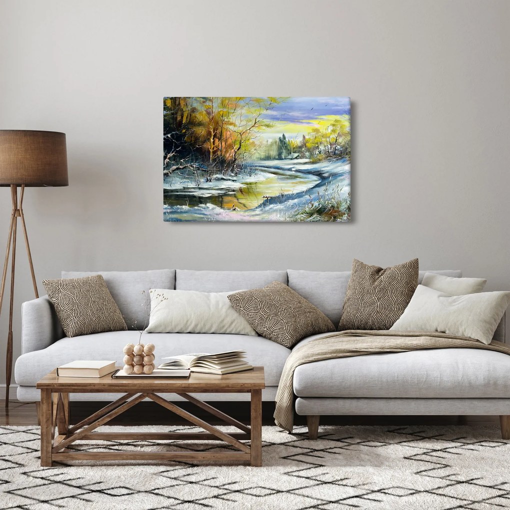 Tablou - Râu de iarnă, pictură în ulei (90x60 cm)