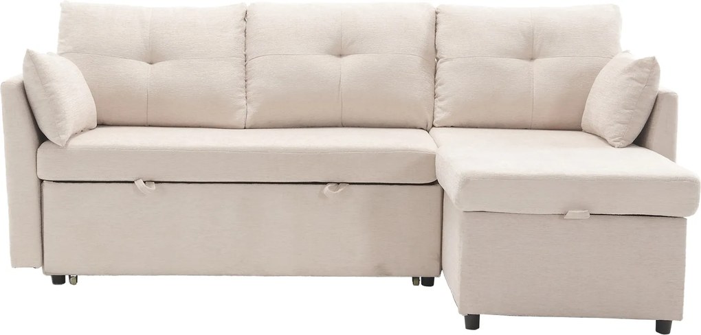 Canapea modulară în formă de L din catifea, canapea extensibilă rabatabilă convertibilă, cu spații de depozitare în scaune, Bej