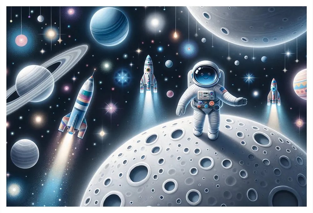 Tablou astronaut pentru copii pe Lună