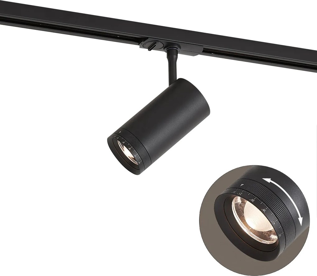 Spot modern negru pentru sistem de șină monofazat, cu LED, rotativ și înclinabil - Iconic Zoom