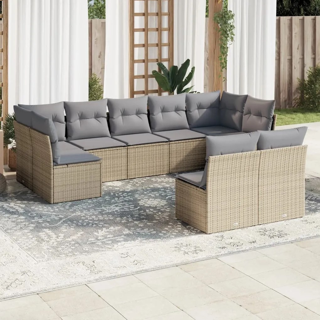 vidaXL Set canapele de grădină, 9 piese, cu perne, bej, poliratan