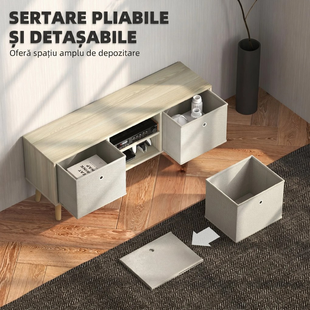 HOMCOM Comodă TV pentru TV de până la 50", cu 2 sertare detașabile și 2 rafturi deschise, 110x29x46,5 cm, aspect lemn și bej | Aosom Romania