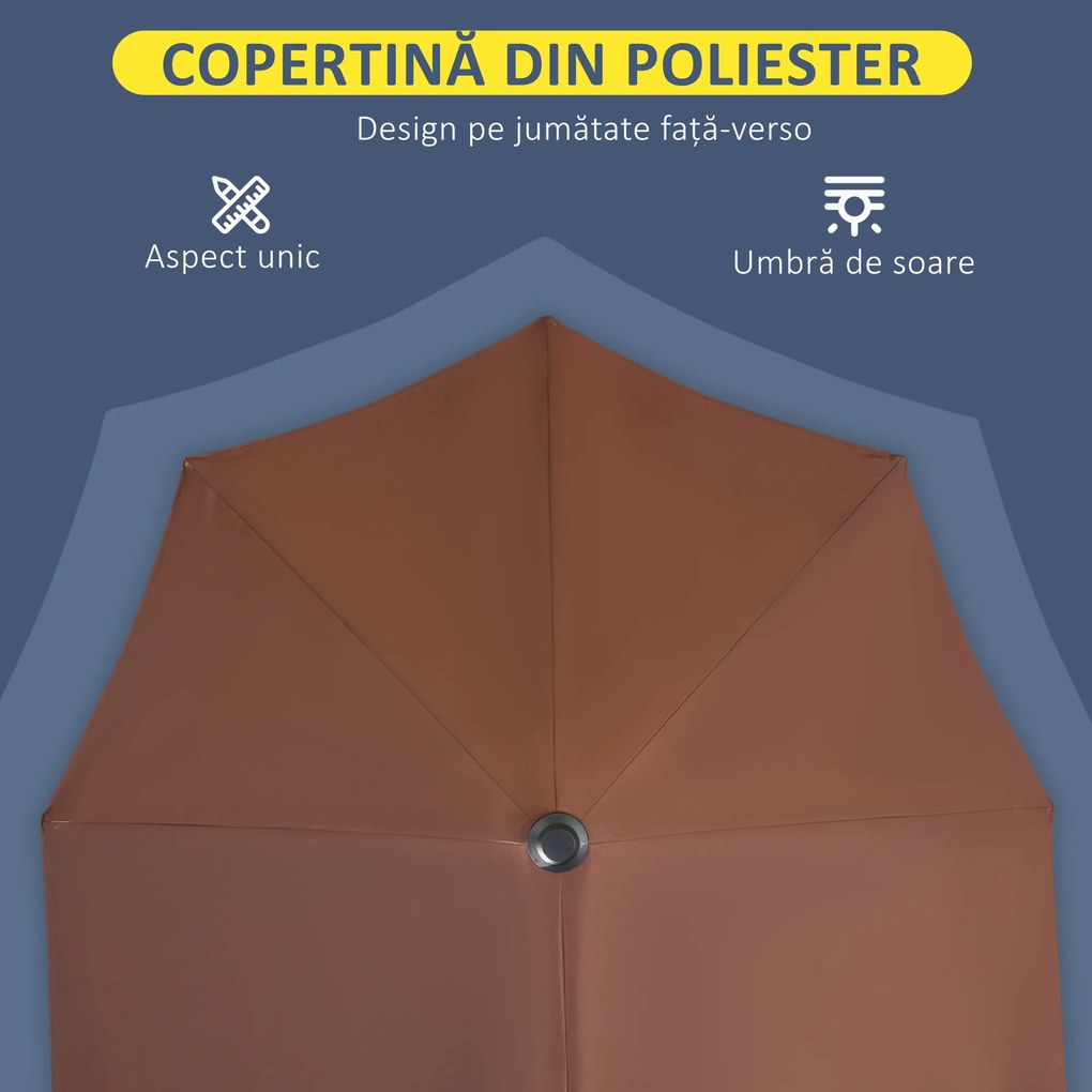 Outsunny Umbrelă de Terasă 200x190x240 cm cu Manivelă, Stâlp din Oțel și Bază în Formă de Cruce Anti-UV pentru Terasă și Balcon, Gri | Aosom Romania