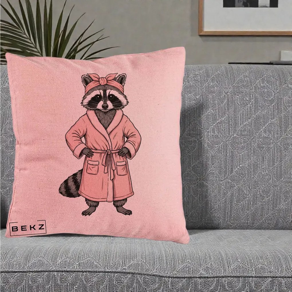 Perna Decorativa Albinuta Kawaii Vesela, 40x40 cm, Roz, Husa Detasabila, Perna Inclusa, BEKZ®
