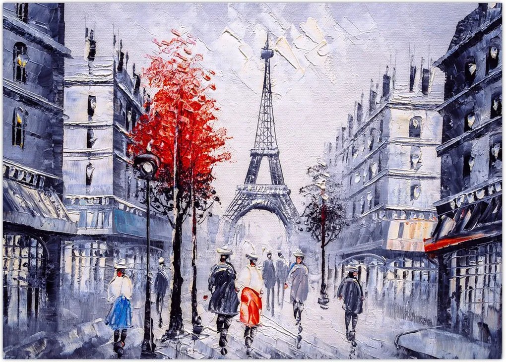 Tablou - Străzi din Paris, pictură în ulei (70x50 cm)