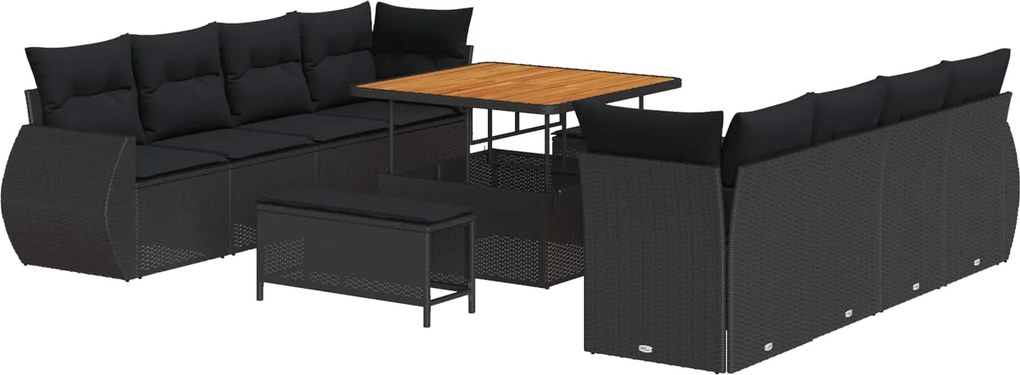 vidaXL Set de canapele pentru grădină cu pernă 11 pcs Negru poliratan