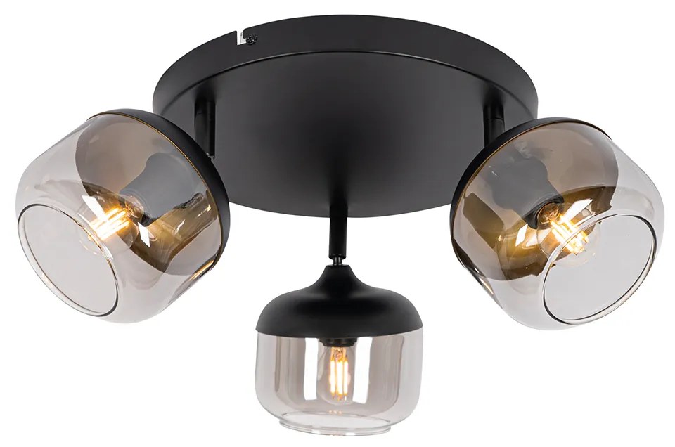 Spotlight de design negru cu auriu și sticlă fumurie 3 lumini rotund - Kyan