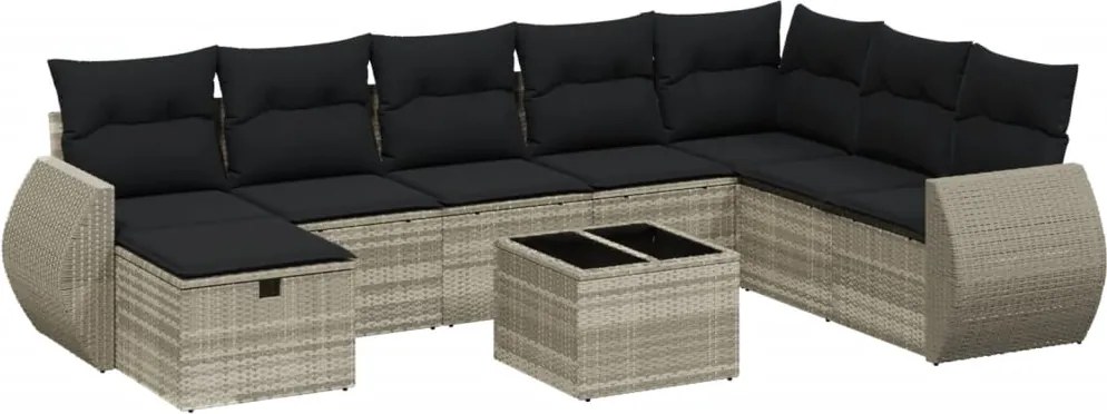 vidaXL Set canapele de grădină cu perne, 9 piese gri deschis poliratan