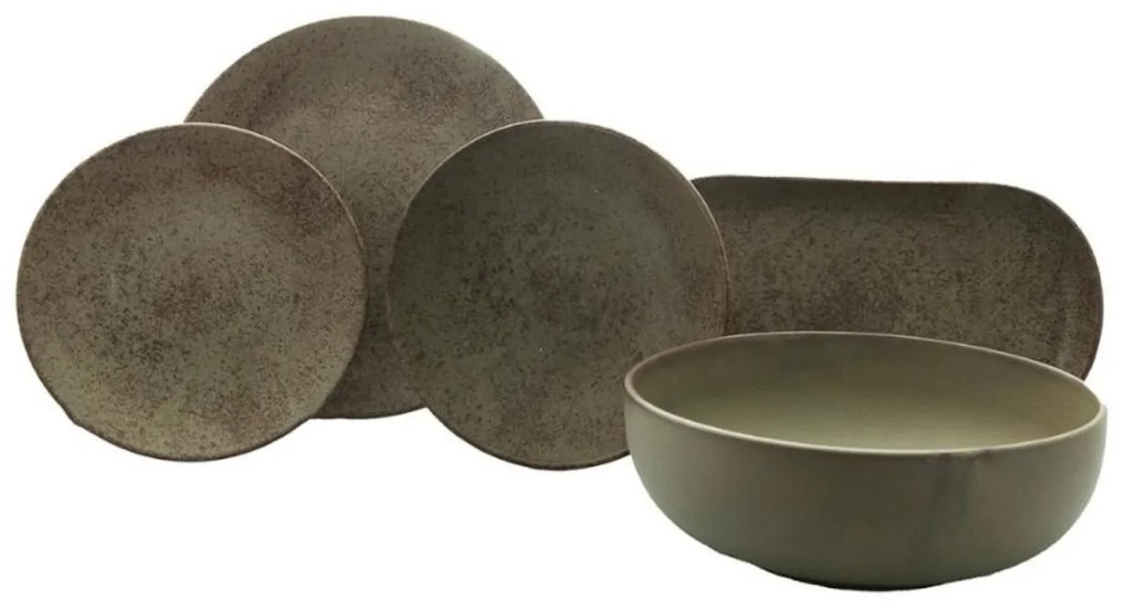 Set farfurii si platouri ceramica 20 piese Callisto TRSM20, maro-verzui