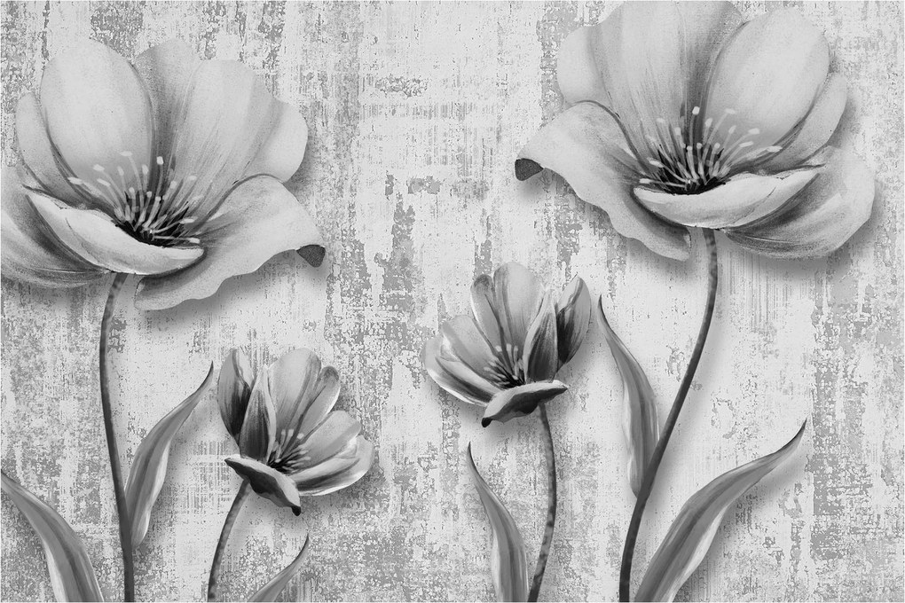 Tablou - Flori alb-negru pe fundal (90x60 cm)