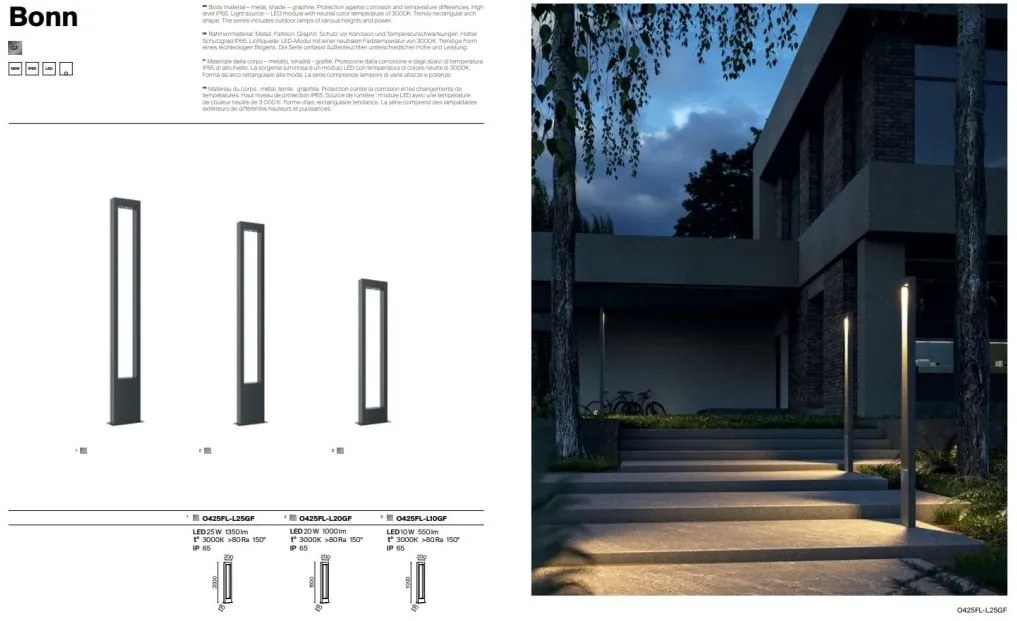 Stalp LED pentru iluminat exterior IP65 Bonn H-150cm