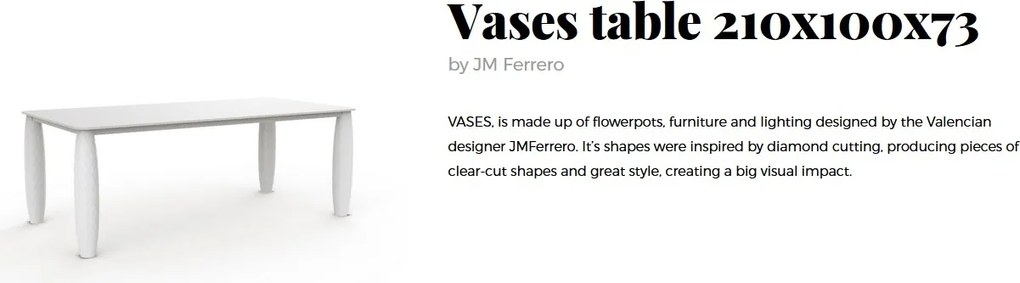 Masa dining de exterior / interior design modern premium VASES 210x100cm