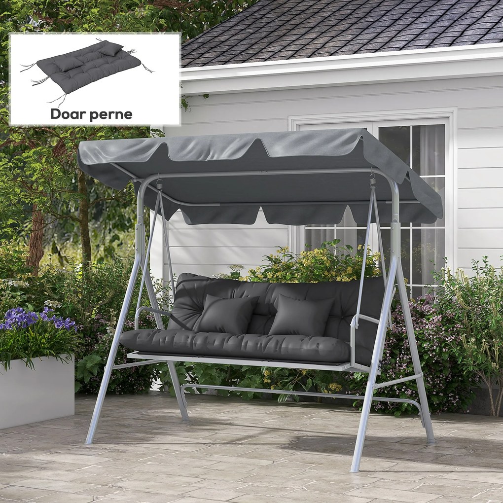 Outsunny Set de 4 Perne pentru Sezut si Spatar de Exterior, Inclusiv 2 Perne Decorative, Hidrofobe, pentru Canapea sau Leagan, Gri | Aosom Romania