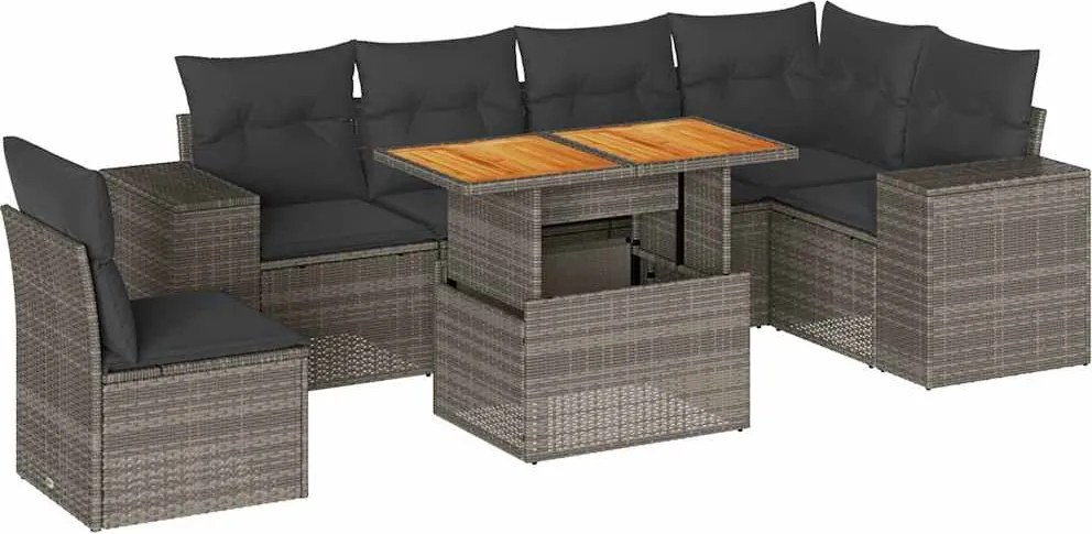 vidaXL Set canapele de grădină, 7 piese, cu perne, gri, poliratan