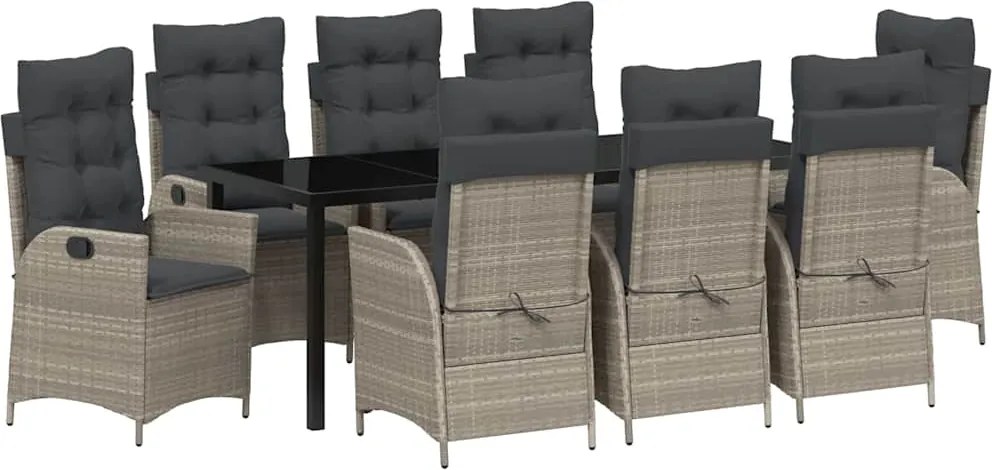 vidaXL Set de masă pentru grădină cu pernă 9 pcs Gri deschis poliratan