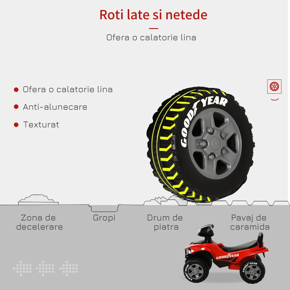 HOMCOM ATV GOODYEAR Licențiat, cu Lumini și Sunete Reale, Roșu și Negru, pentru Piloți în Devenire de 18-36 Luni | Aosom Romania