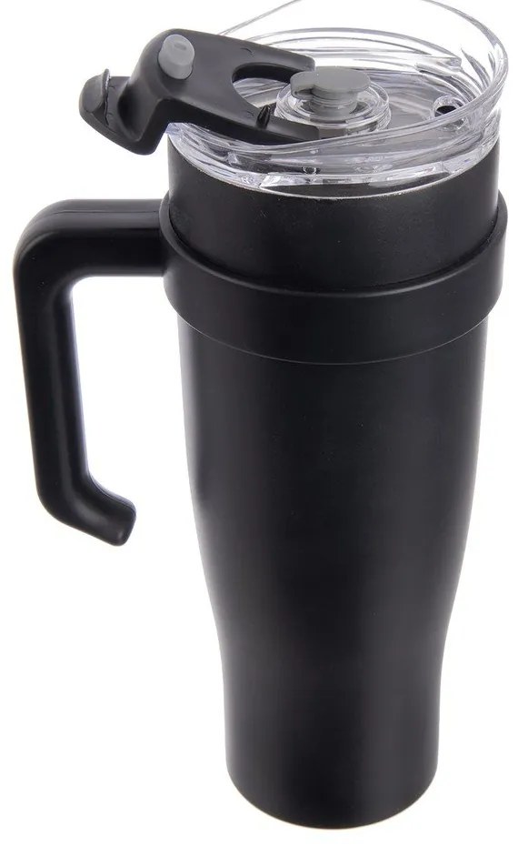 Cană termos neagră cu pai 1,2 l Termo – Orion