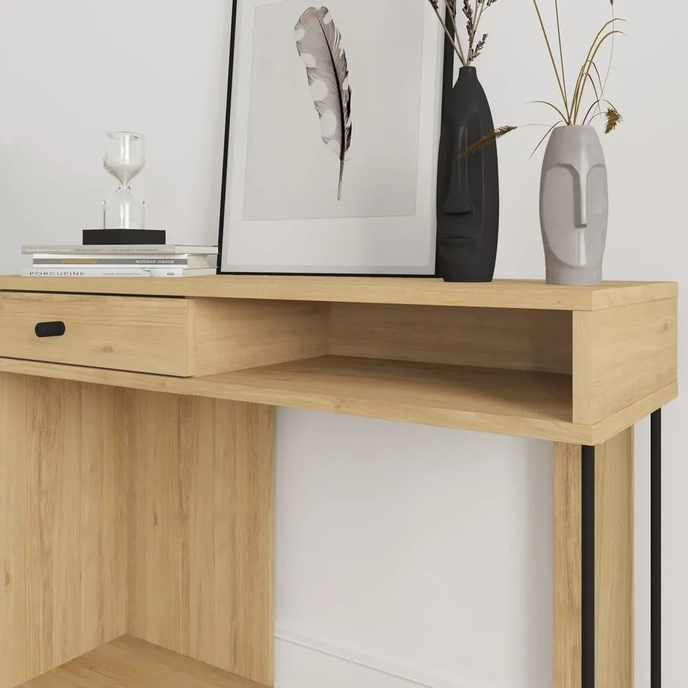 Masă consolă în culoare naturală cu blat cu aspect de lemn de stejar 35x100 cm Saturne – Marckeric