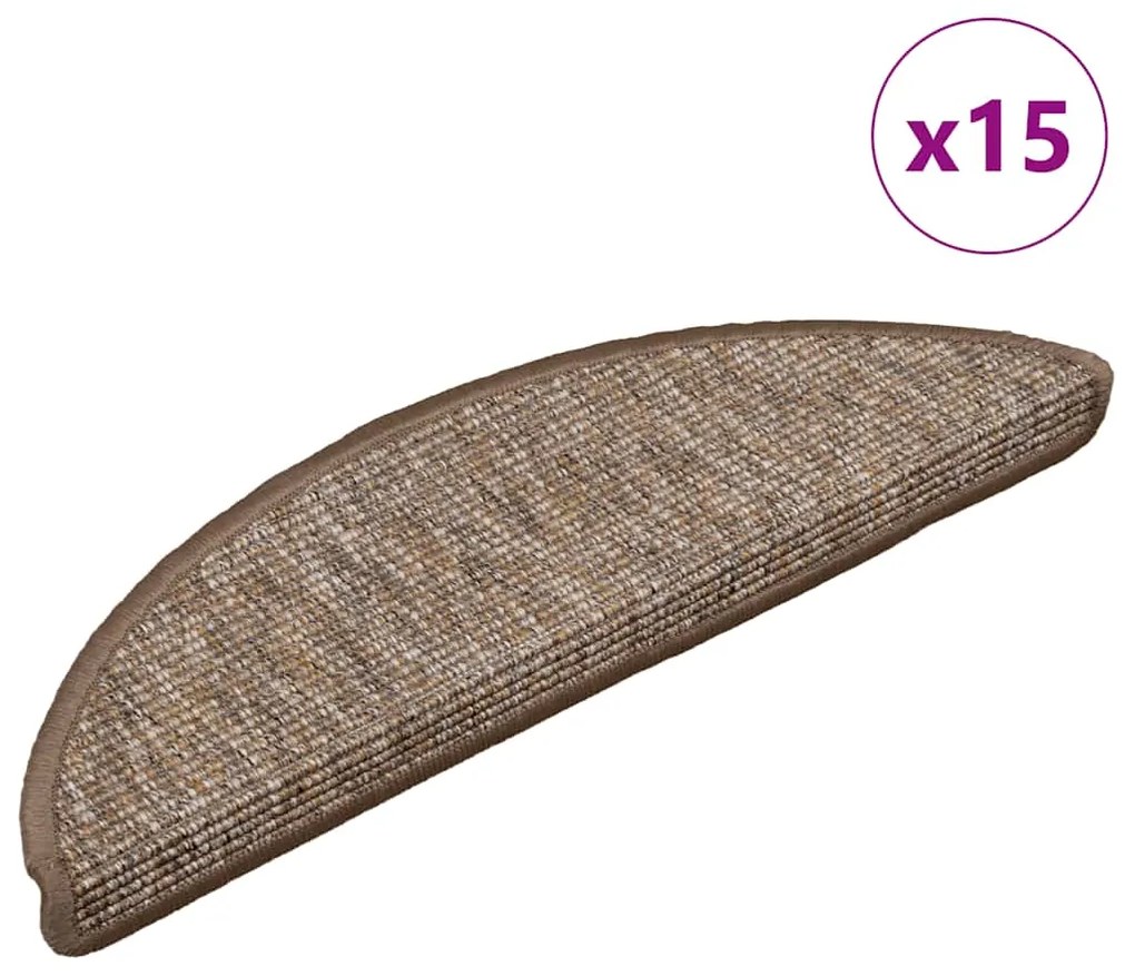 vidaXL Covorașe pentru scări, 15 buc., 56x17x3 cm, maro deschis, semirotunde